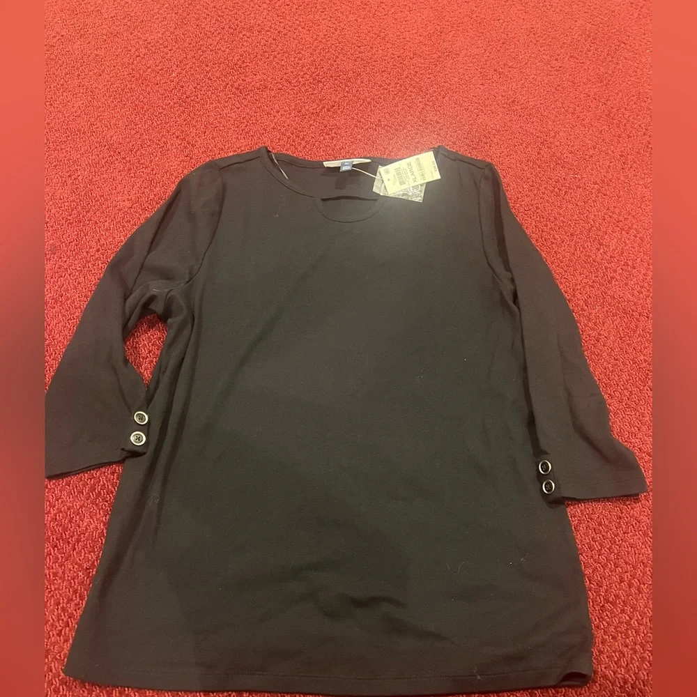 Karen Scott Women's Size XL Black keyhole Neck Classic NWT buttons DISCONTINUED - Picture 5 of 11